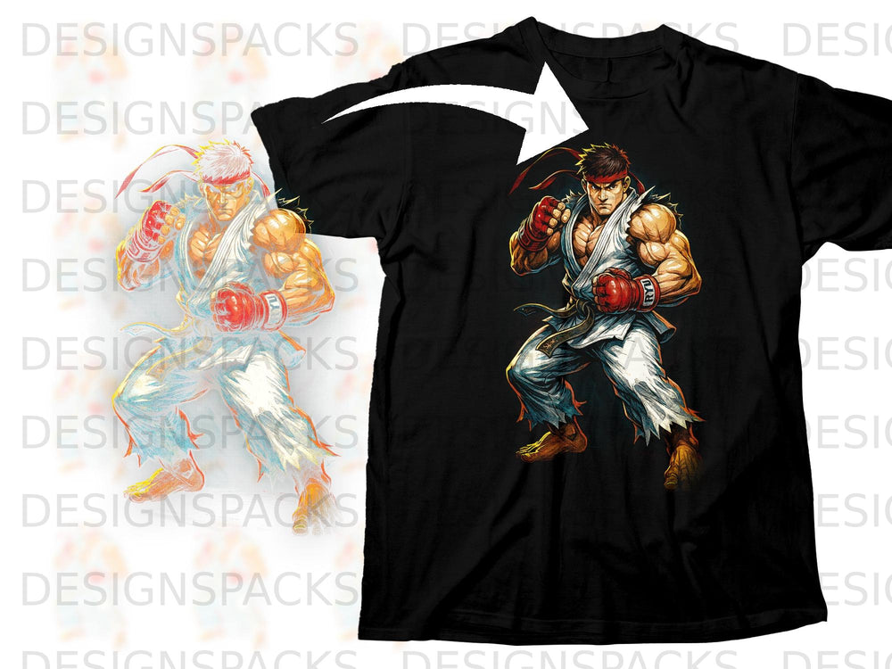 Black t-shirt featuring a graphic of the character Ryu in a martial arts pose.