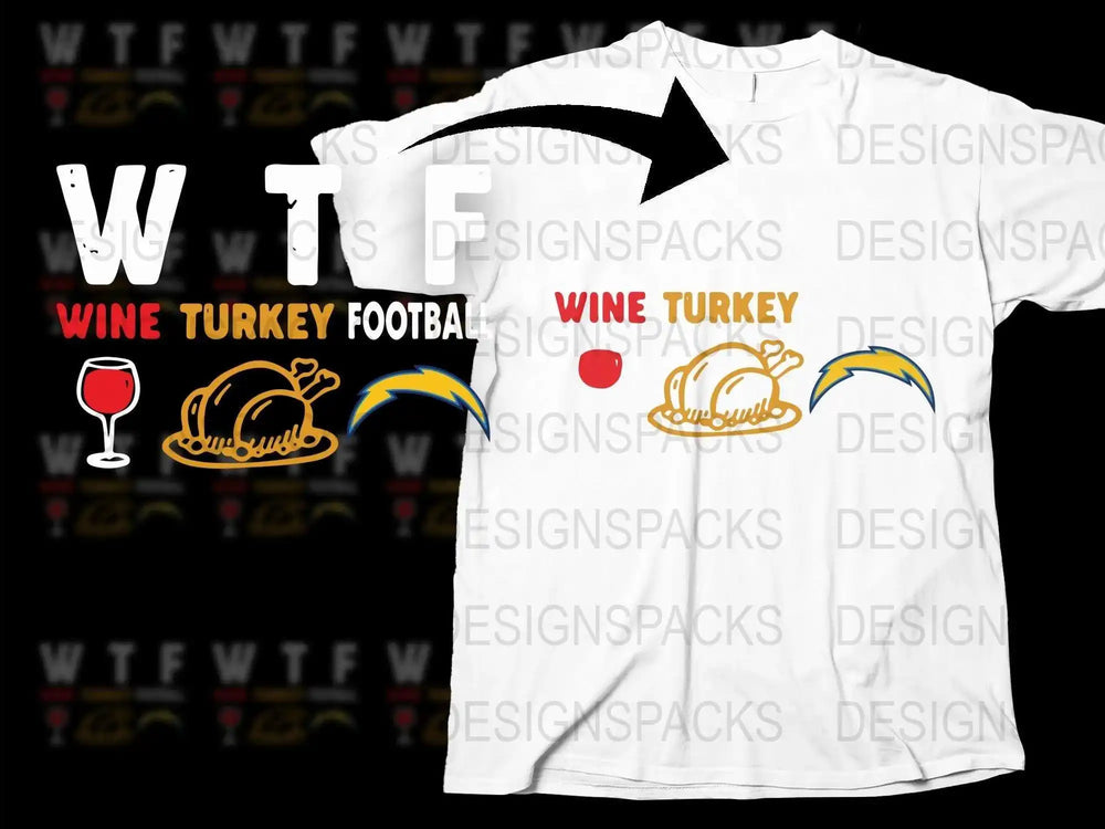 Funny Thanksgiving T-Shirt Wine Turkey Football Graphic Tee Unisex Holiday Shirt Casual Fall Outfit