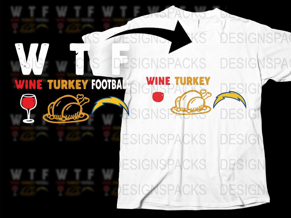 Funny Thanksgiving T-Shirt Wine Turkey Football Graphic Tee Unisex Holiday Shirt Casual Fall Outfit
