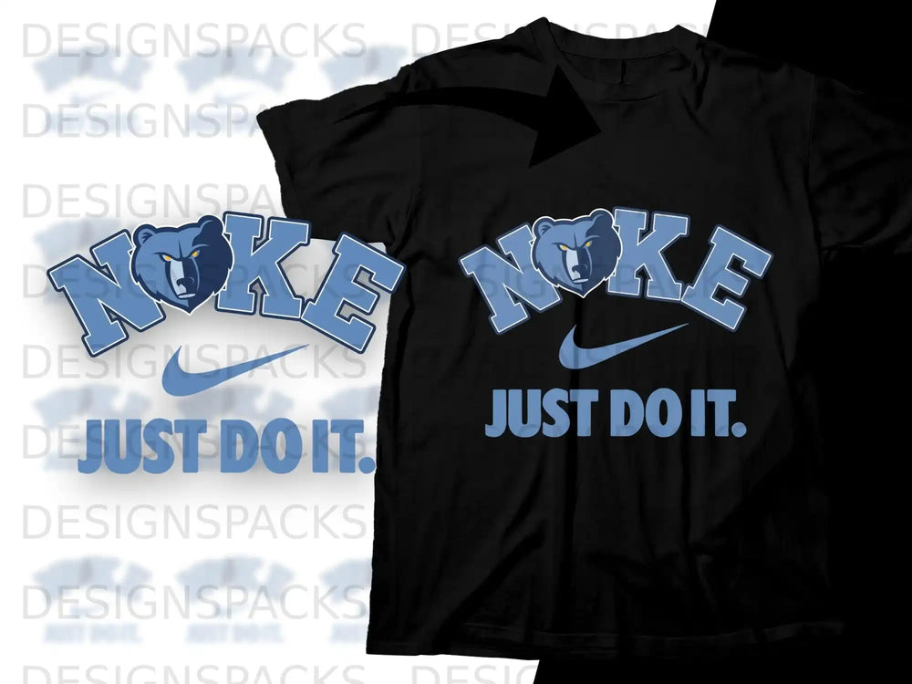 Black t-shirt with blue "Noke Just Do It" graphic and Nike logo.