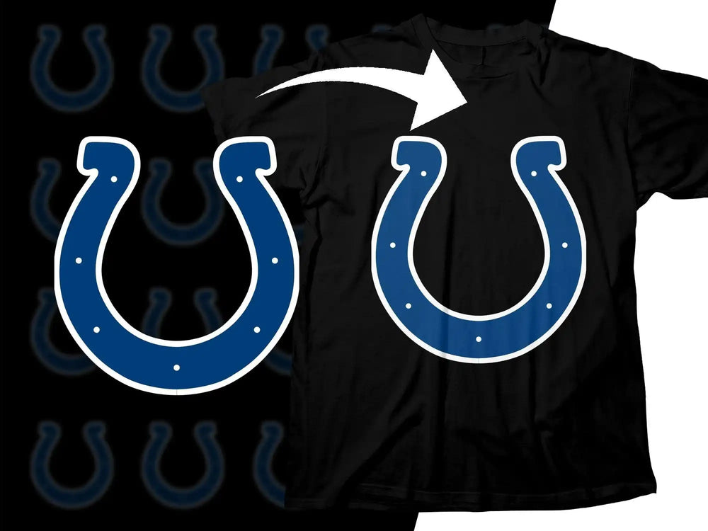 Blue horseshoe logo design for t-shirt, print-ready DTF/DTG bundle, instant download