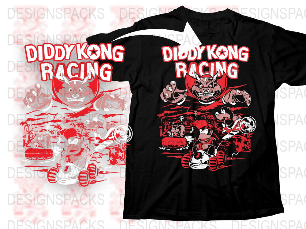 Diddy Kong Racing Inspired T-Shirt, Vintage Video Game Tee, Retro Gaming Graphic Shirt, Unisex Black and Red Cotton Top