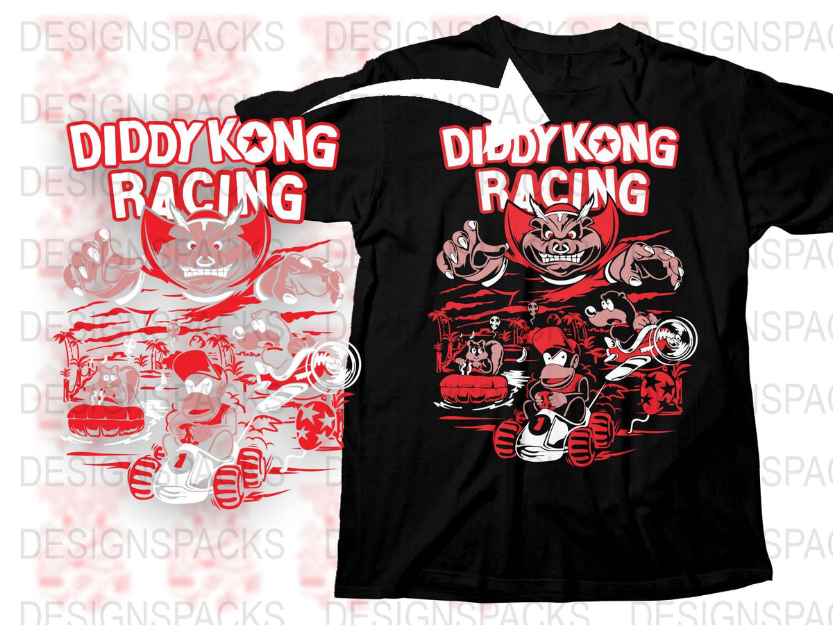 Diddy Kong Racing Inspired T-Shirt, Vintage Video Game Tee, Retro Gaming Graphic Shirt, Unisex Black and Red Cotton Top