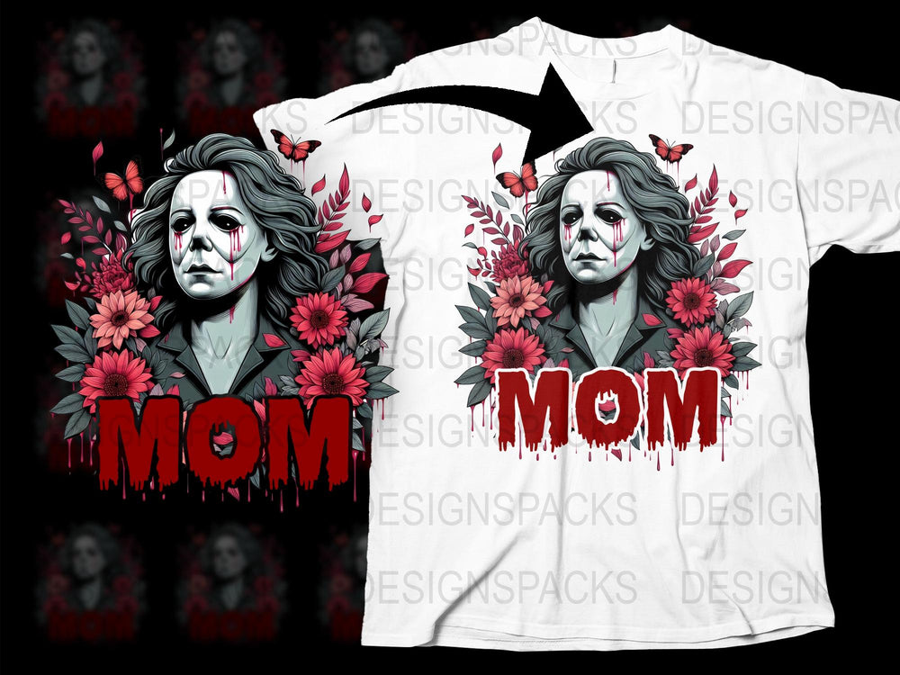 Horror Mom T-Shirt, Floral Skull Graphic Tee, Unique Mother's Day Gift, Cool Mom Shirt with Red Flowers, Spooky Fashion Top