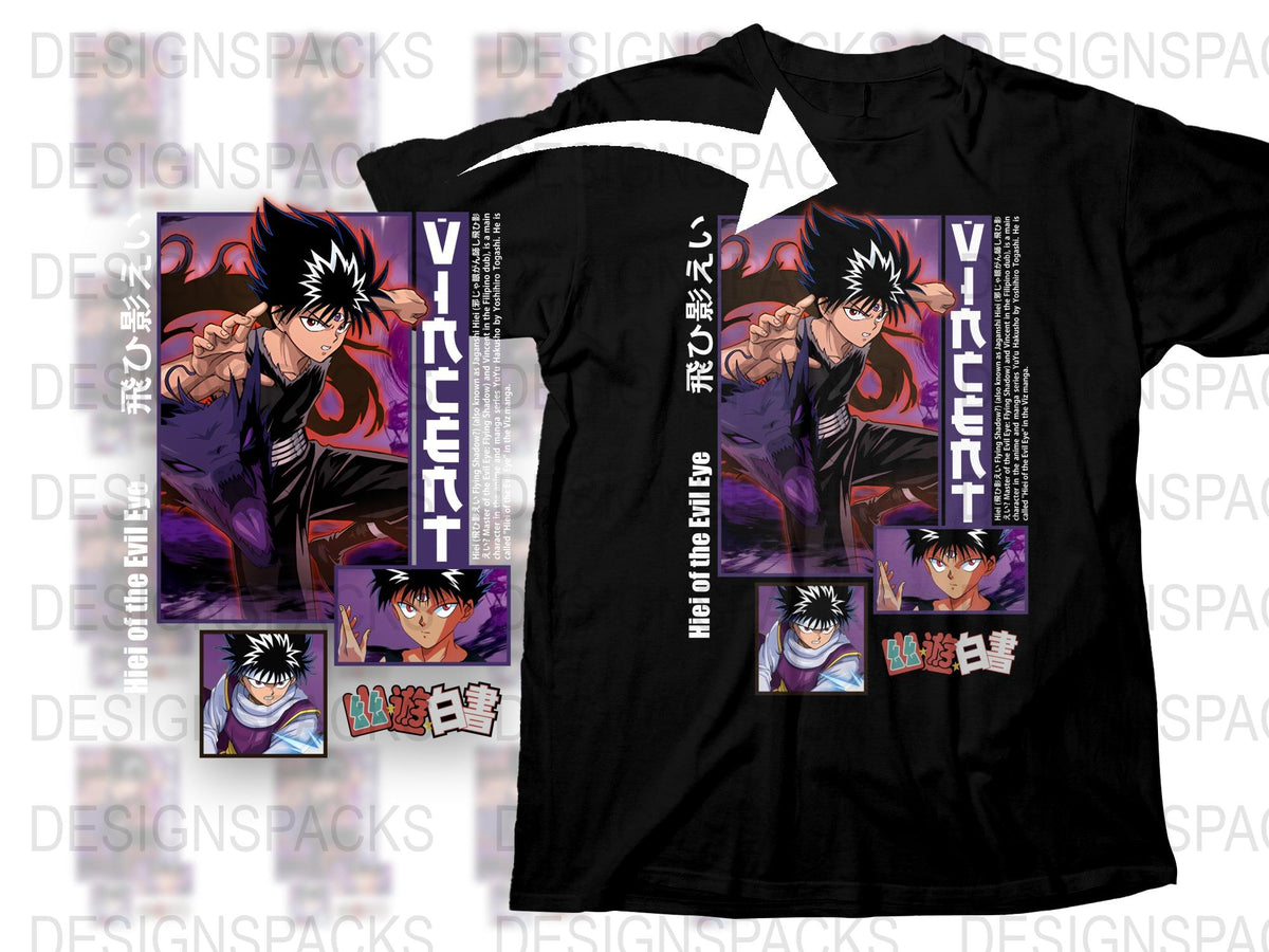 Anime Graphic T-Shirt, Yu Yu Hakusho Inspired Tee, Yusuke Urameshi Print, Unisex Manga Shirt, Vibrant Purple Design, Casual Wear