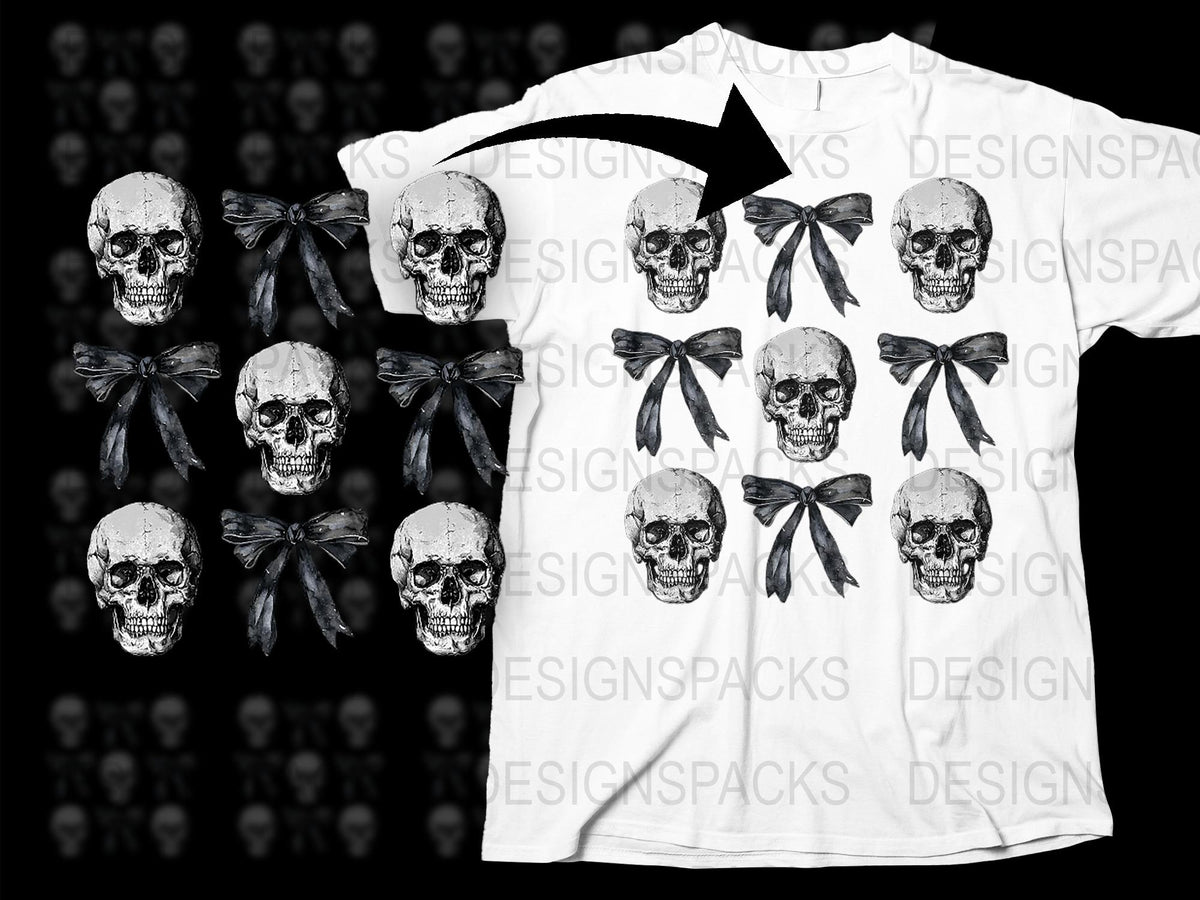 Gothic Skull Print T-Shirt, Vintage Skull and Bow Design, Unisex Casual Tee, Unique Graphic Shirt