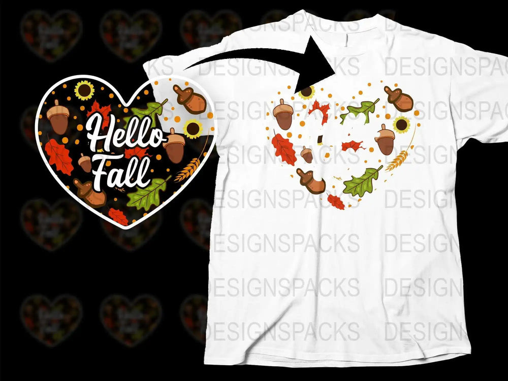 Hello Fall T-Shirt Autumn Leaves Cute Squirrels Thanksgiving Holiday Unique Graphic Tee