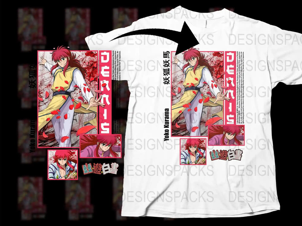Anime Character Graphic T-Shirt, Red and White, Japanese Text, Unisex Manga Tee