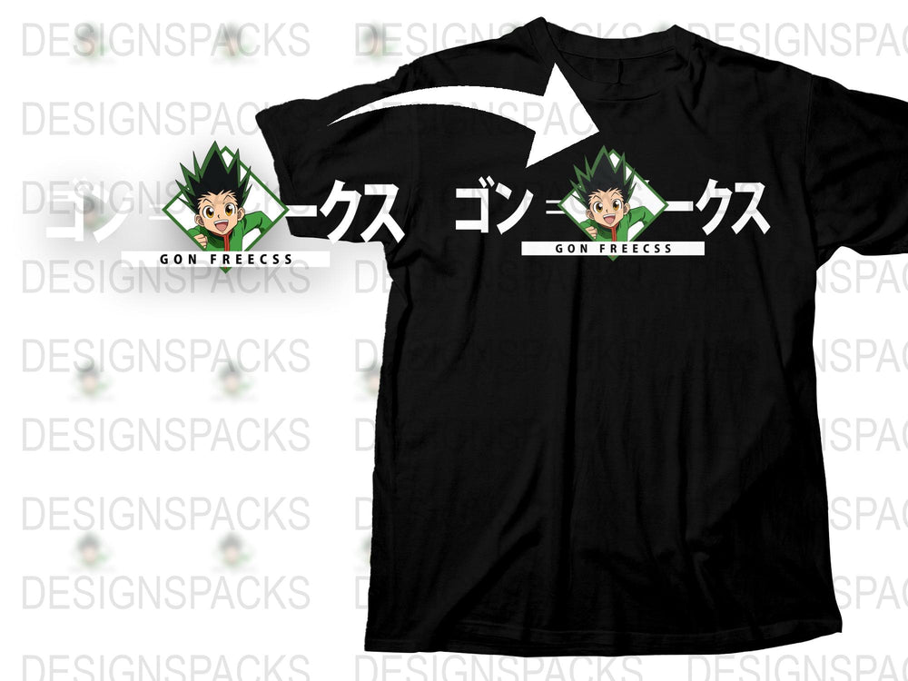 Hunter X Hunter Gon Freecss Anime T-Shirt, Japanese Manga Graphic Tee, Unisex Black Cotton Shirt