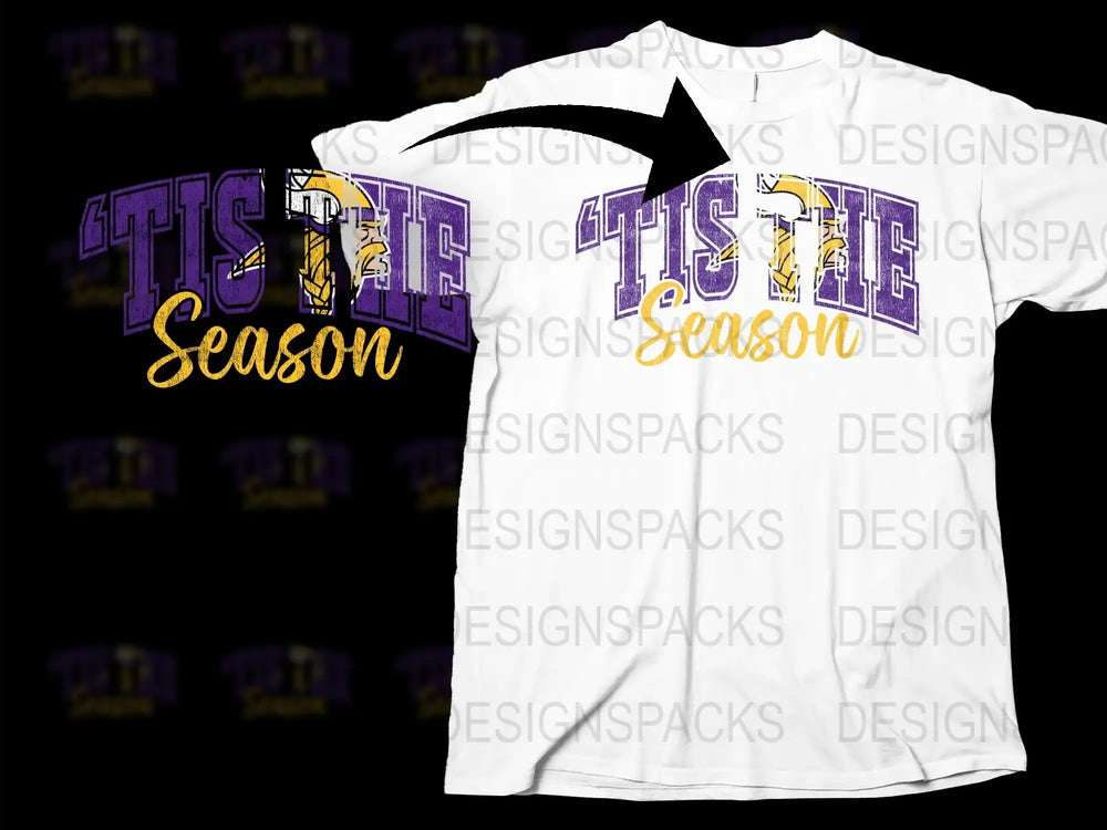 Tis The Season T-Shirt, Purple and Yellow Lettering, Holiday Festive Tee, Unisex Adult Sizes, Casual Wear, Comfortable Cotton Shirt