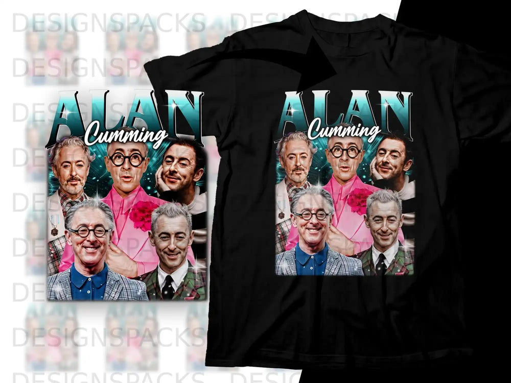 T-shirt featuring a collage of actor Alan Cumming in various poses.