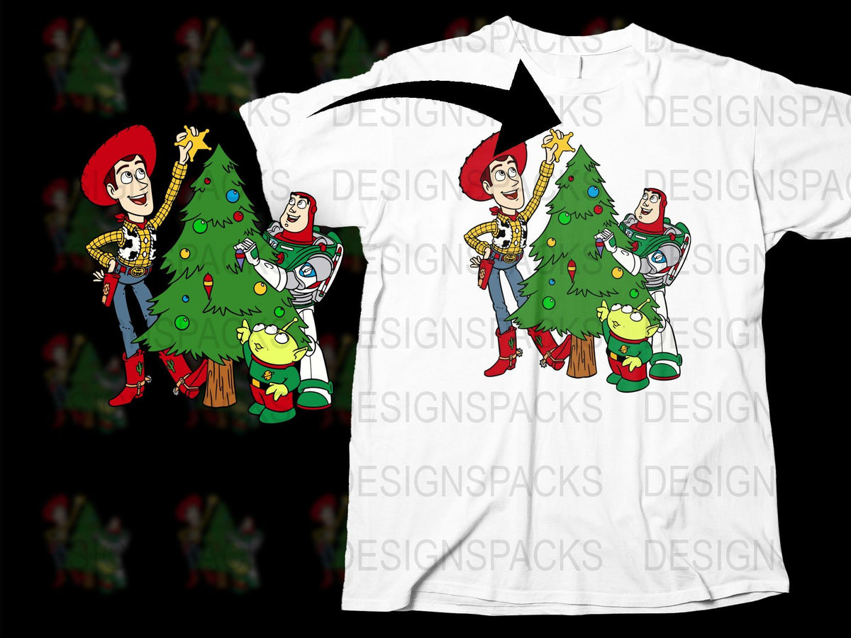 Festive Christmas T-Shirt with Cartoon Elves and Tree, Holiday Graphic Tee, Family Party Outfit