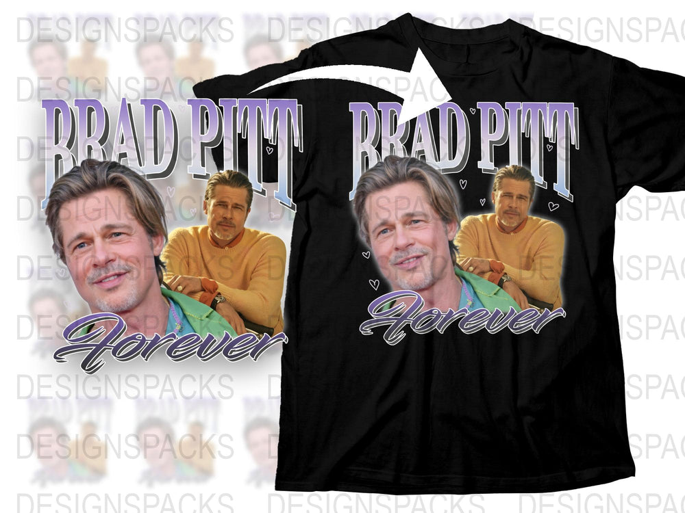 Brad Pitt Forever Graphic T-Shirt, Celebrity Fan Tee, Unisex Black Cotton Shirt, Movie Star Portrait Top, Unique Gift Idea