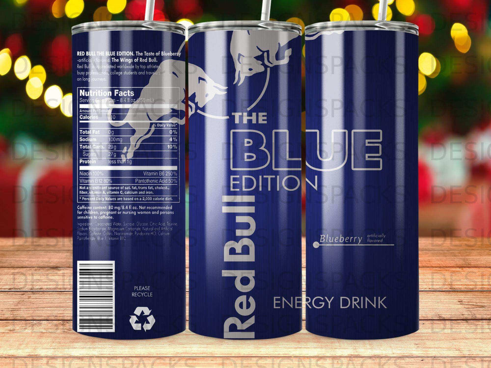 Red Bull The Blue Edition Blueberry Energy Drink can with nutrition facts.