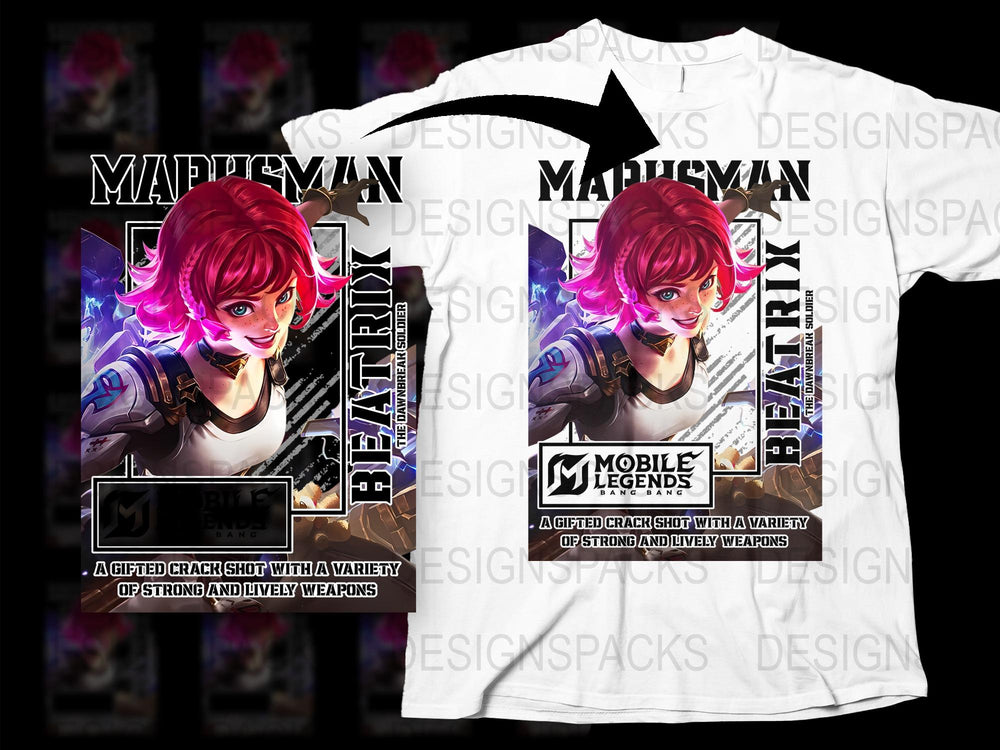 Mobile Legends Beatrix T-Shirt, Vibrant eSports Gaming Merchandise, Graphic Tee for Gamers