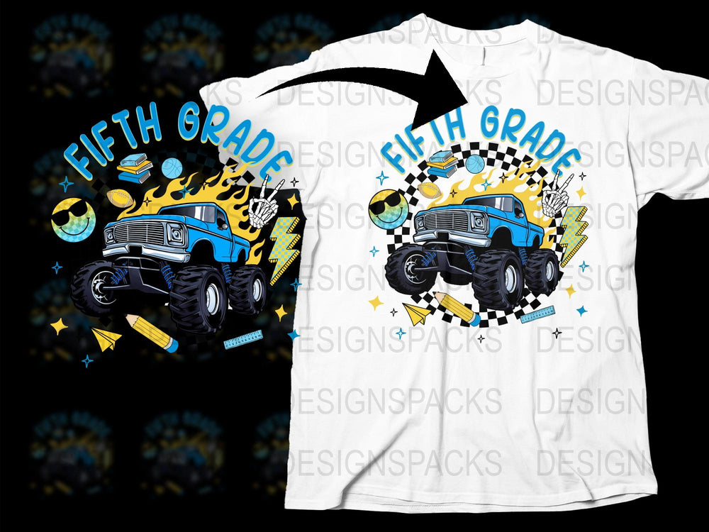 Fifth Grade Boys T-Shirt with Cool Blue Truck Graphic, School Kids Fashion Tee, Vibrant Youth Apparel