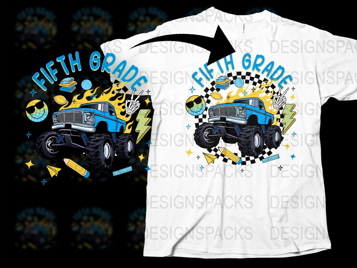 Fifth Grade Boys T-Shirt with Cool Blue Truck Graphic, School Kids Fashion Tee, Vibrant Youth Apparel