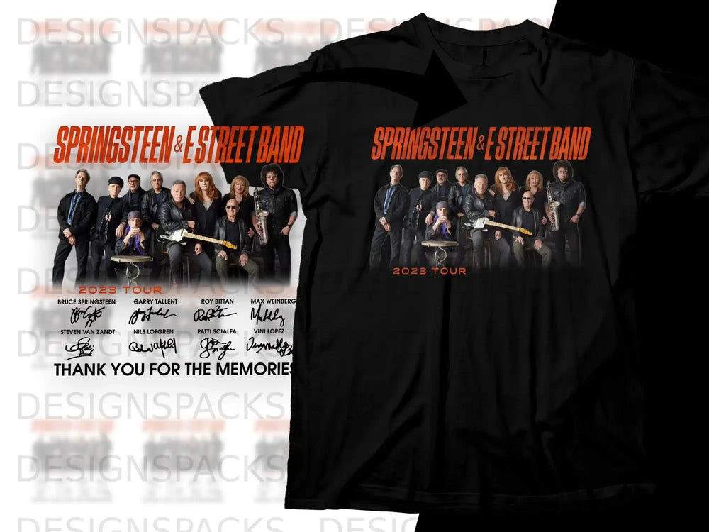 Bruce Springsteen and E Street Band 2023 Tour t-shirt with band photo and signatures.