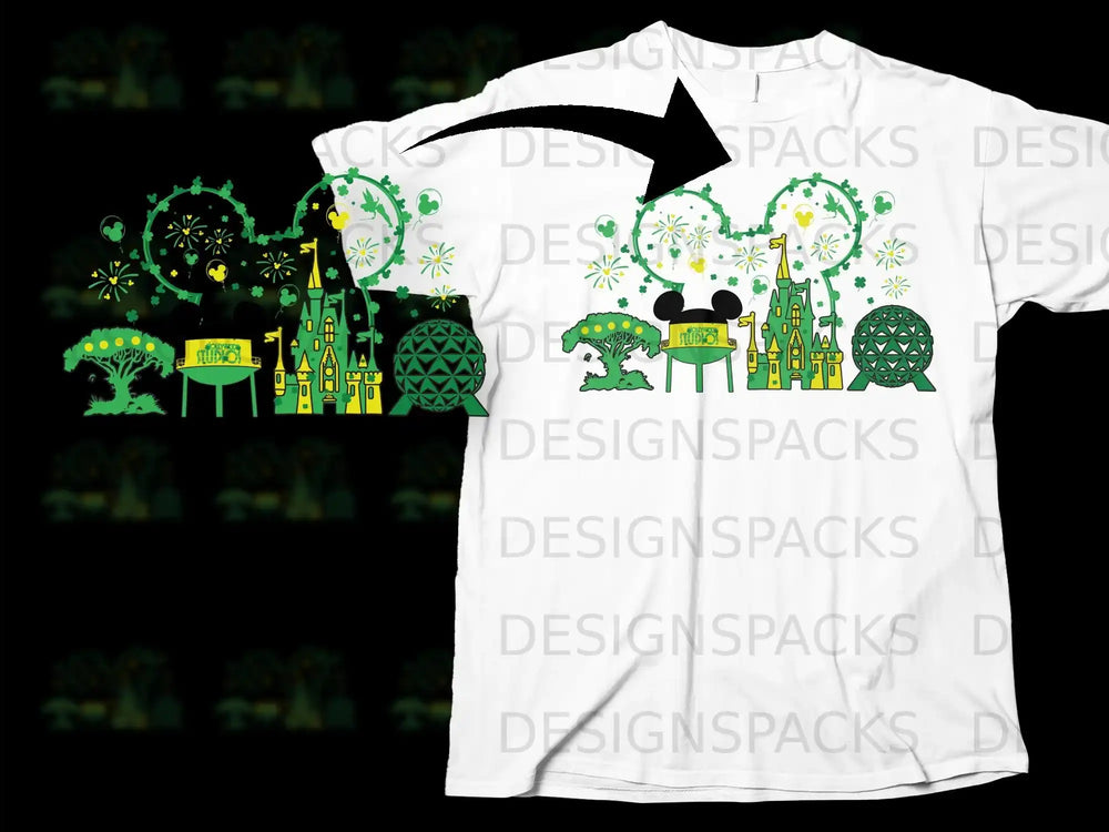 Mickey Mouse Disney Parks Green Yellow Studios T-Shirt