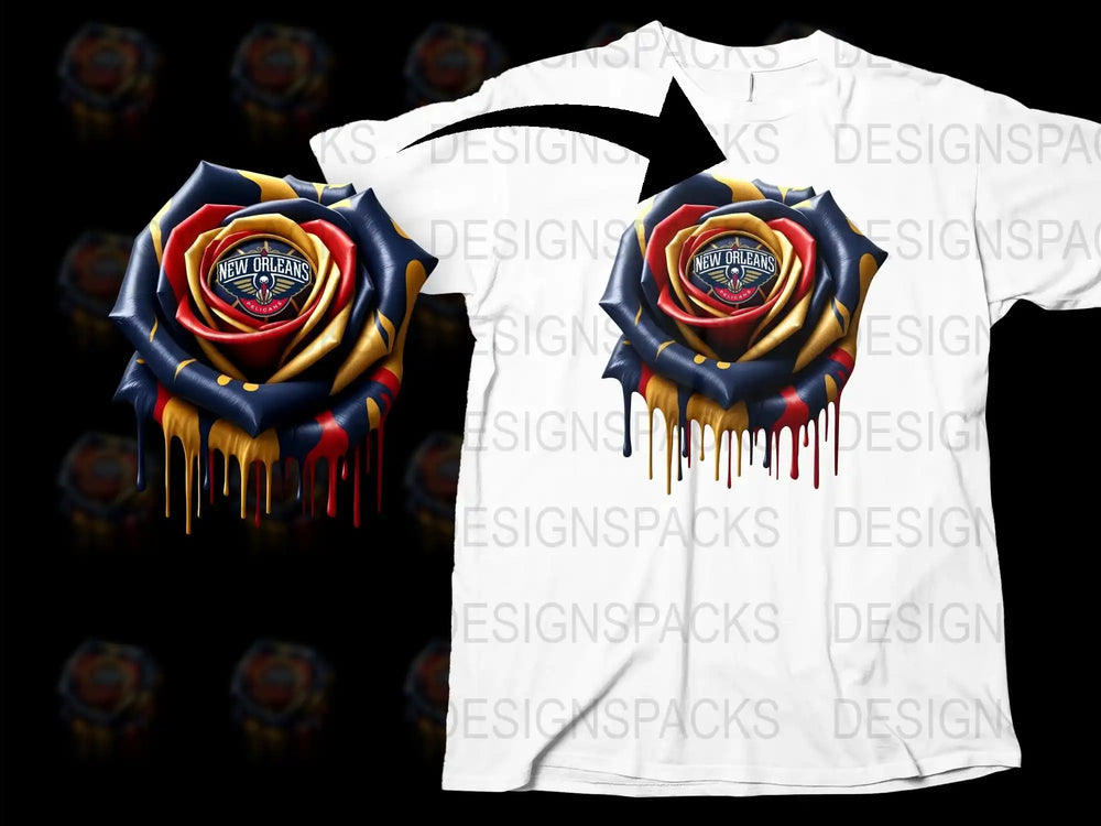 New Orleans Graphic T-Shirt, 3D Emblem Design, Unique Dripping Paint Style, Trendy Urban Fashion Tee, Bold Colors