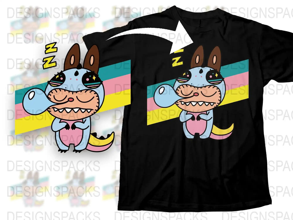 Cute Cartoon Monster T-Shirt, Colorful Stripes, Kids Graphic Tee, Fun Animal Design Shirt