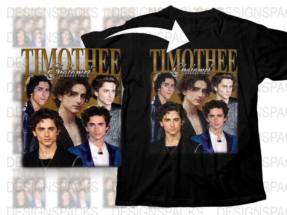 Timothee Chalamet Photo Collage T-Shirt, Actor Portrait Fan Tee, Unisex Black Shirt