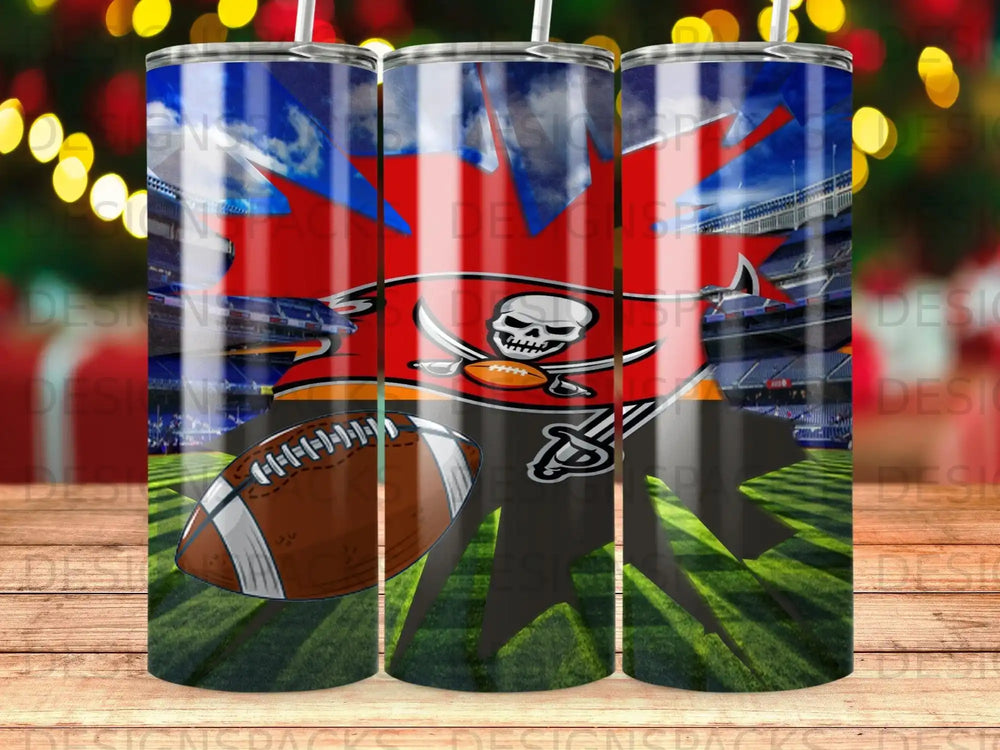Tampa Bay Buccaneers football on stadium field with team logo.