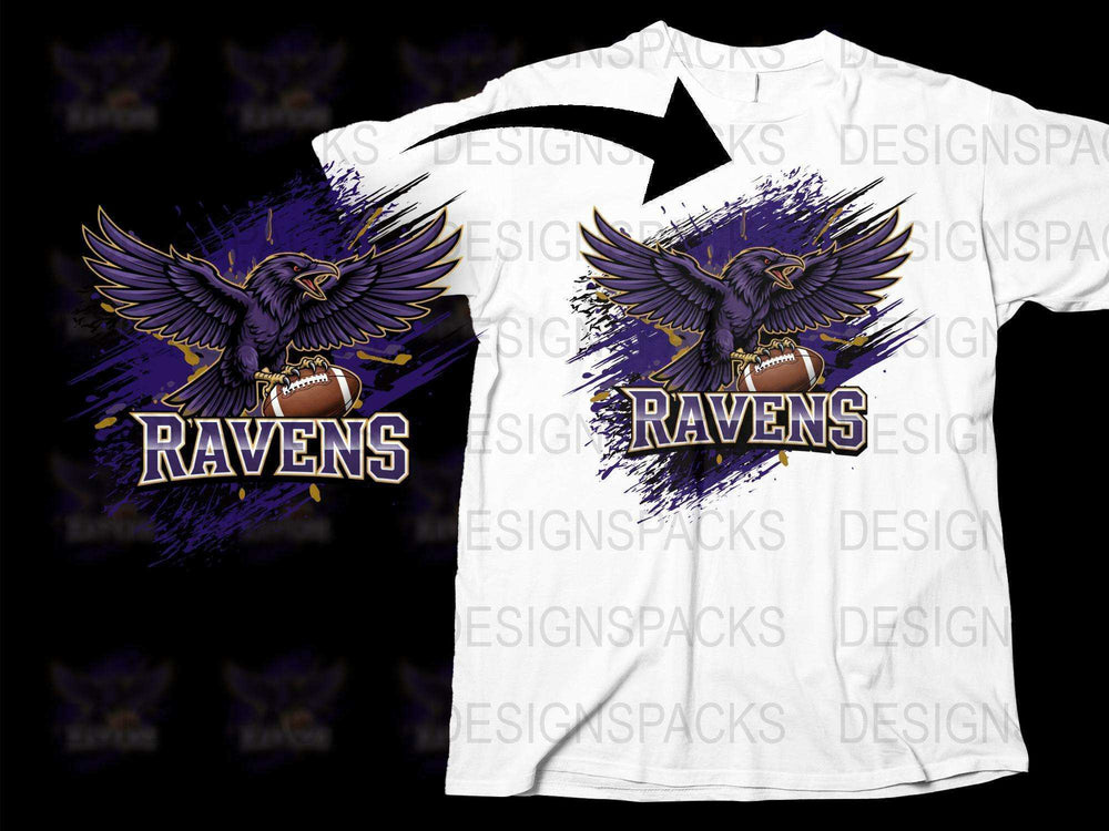 Raven Graphic T-Shirt, Sports Team Bird Design, White and Purple Football Tee, Unisex Casual Wear