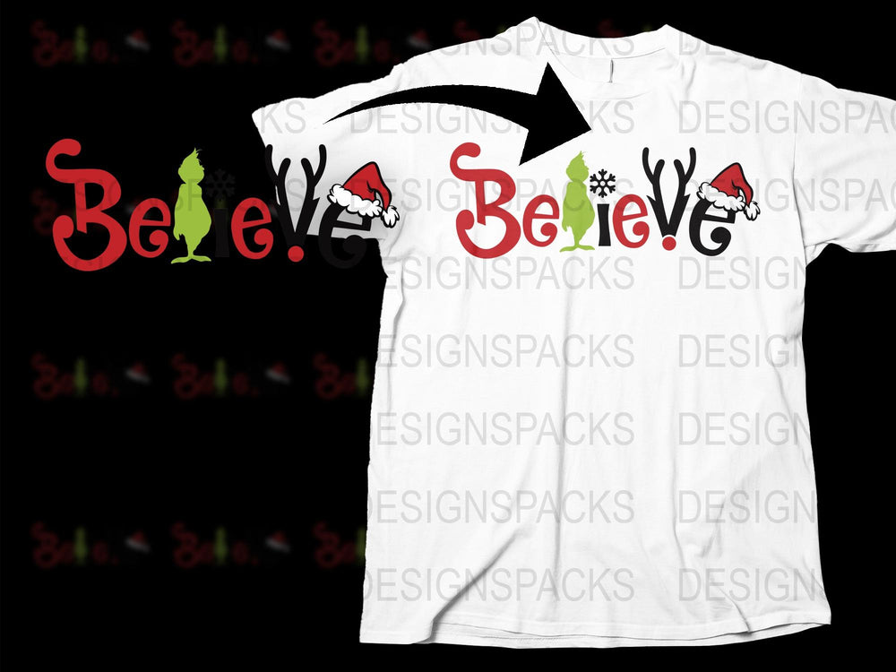Christmas Believe T-Shirt, Festive Holiday Santa Graphic Tee, Unisex Winter Apparel