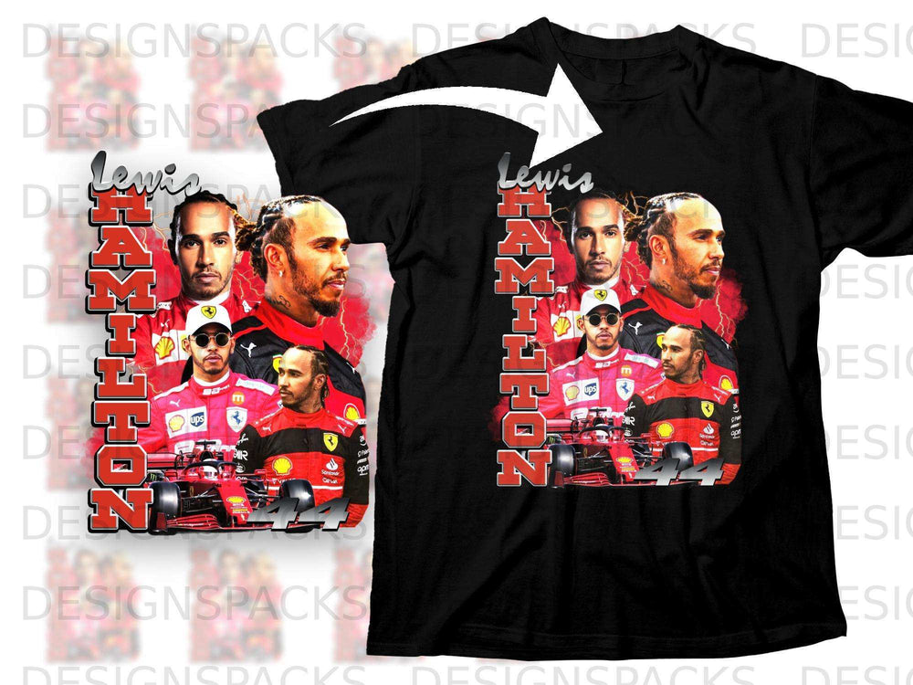 T-shirt with Lewis Hamilton and a Formula 1 car graphic.