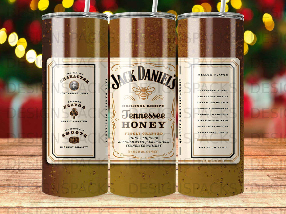 Jack Daniel's Tennessee Honey whiskey liqueur bottle with labels.