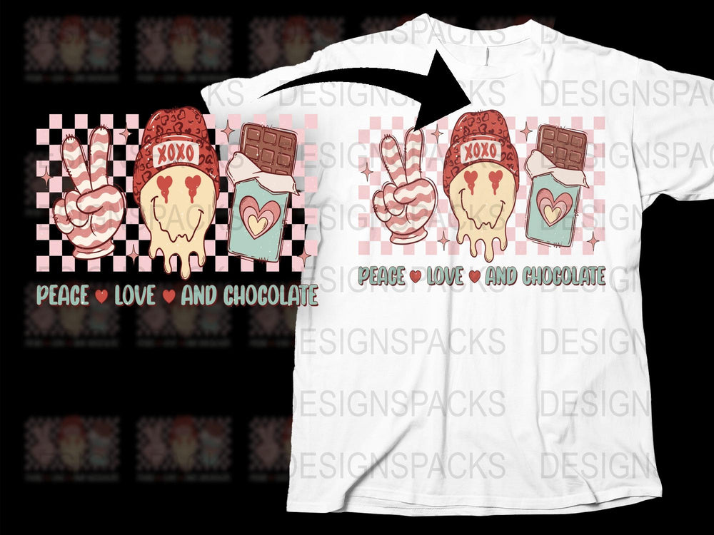 Valentine's Day T-Shirt, Peace Love Chocolate Design, Cute Pink Heart Graphics, XOXO, Unisex Fashion Tee