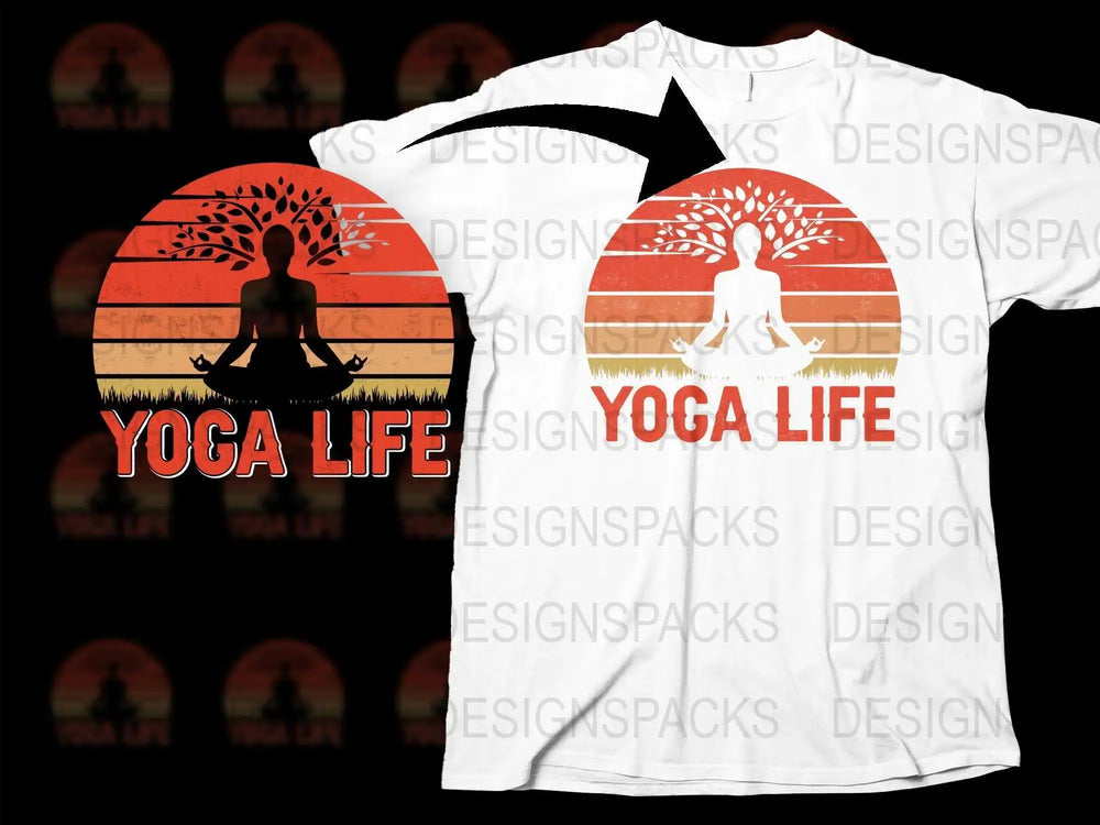 Yoga Life T-Shirt, Meditation Sunset Graphic Tee, Breathable Cotton Unisex Casual Wear, Spiritual Top