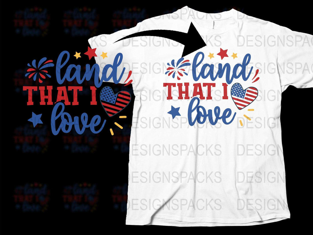 Patriotic T-Shirt 4th of July Land That I Love Heart Fireworks USA Flag Tee