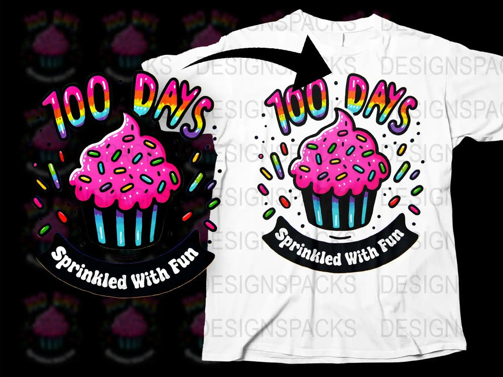 Colorful 100 Days of School T-Shirt, Kids Fun Cupcake Design, Celebration Tee, Sprinkled With Fun Graphic Shirt