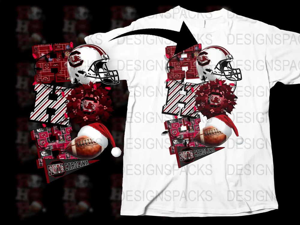 South Carolina Football Graphic T-Shirt, College Team Sports Tee, Red and White Helmet Design