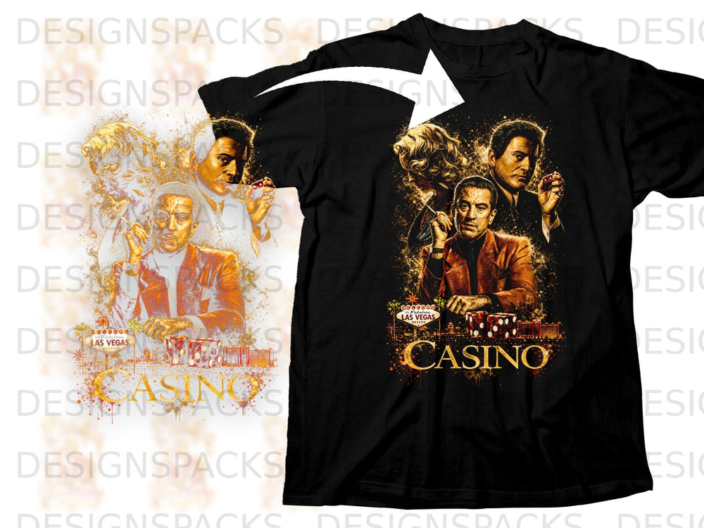 Black t-shirt with Casino movie poster graphic featuring Robert De Niro.