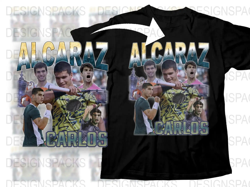 Alcaraz Carlos Tennis Star Graphic T-Shirt, Sports Fan Gift, Athletic Apparel, Casual Wear for Men and Women