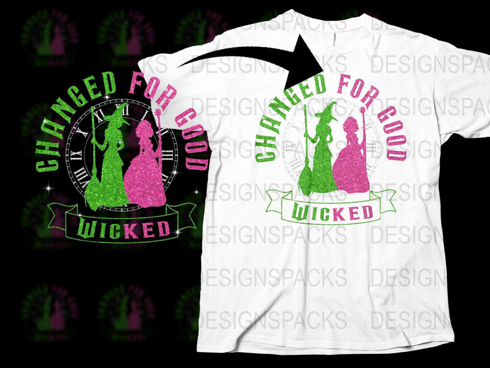 Wicked Musical Inspired T-Shirt, Changed For Good Quote, Broadway Fan Gift, Glitter Print Design, Unisex Adult Clothing