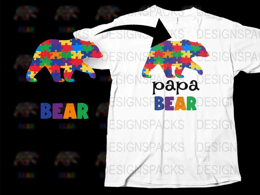 Colorful Puzzle Bear Papa Bear T-Shirt, Father's Day Gift, Men's Graphic Tee, Family Matching Outfits, Unique Dad Shirt