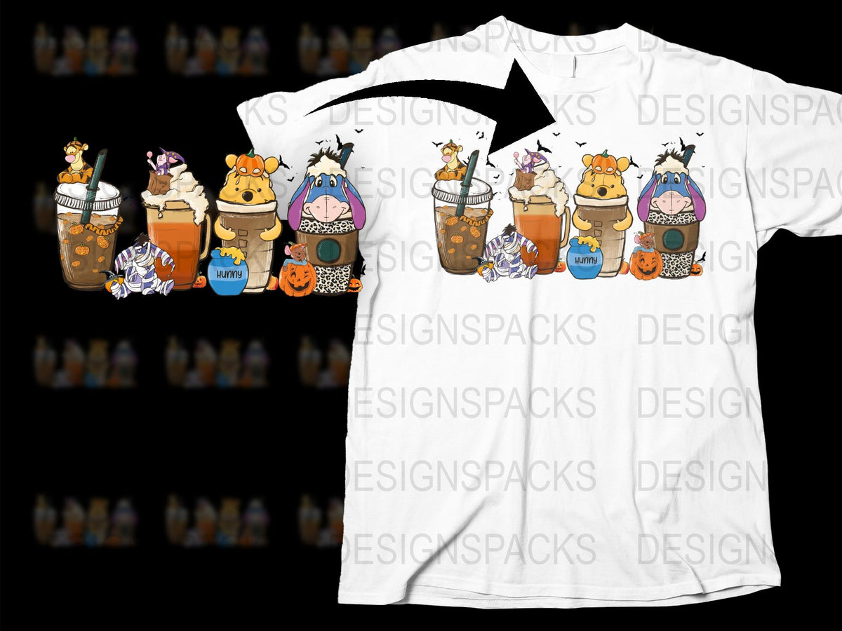 Cute Animal Halloween T-Shirt, Fall Pumpkin Spice Cartoon Characters, Kids and Adults Sizes Available