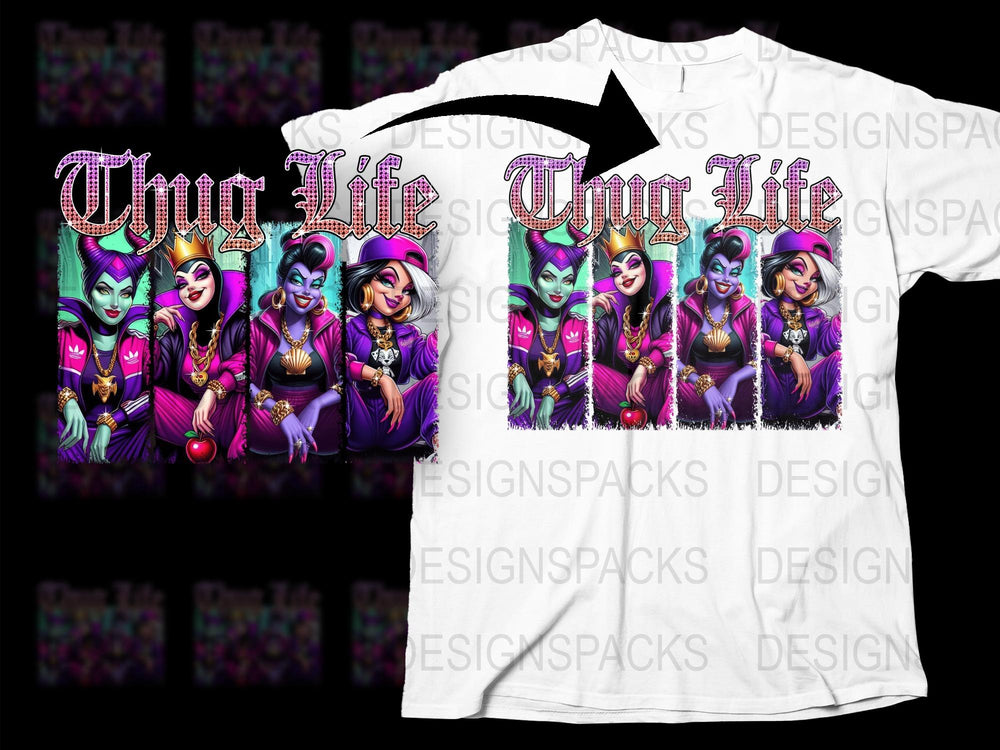 Thug Life Feminine Urban Art T-Shirt, Colorful Streetwear Graphic Tee, Unique Bold Women's Fashion Top