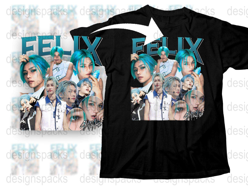Felix Fan T-Shirt, K-Pop Idol Blue Hair Graphic Tee, Unisex Music Artist Merchandise