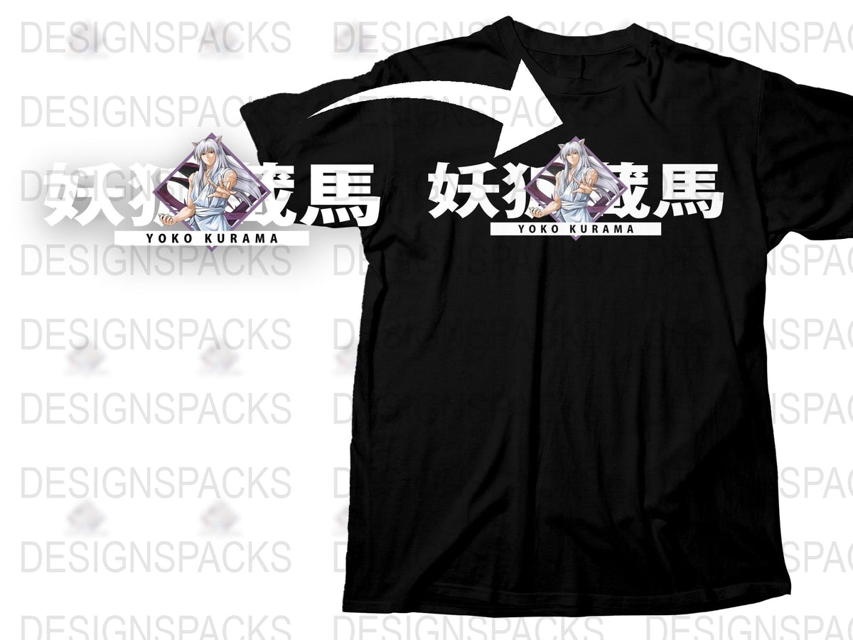 Anime Inspired Black T-Shirt with Yoko Kurama Graphic, Unisex Manga Tee, Casual Fan Wear