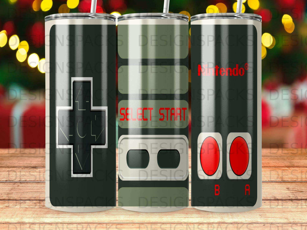 Nintendo controller design on a tumbler.