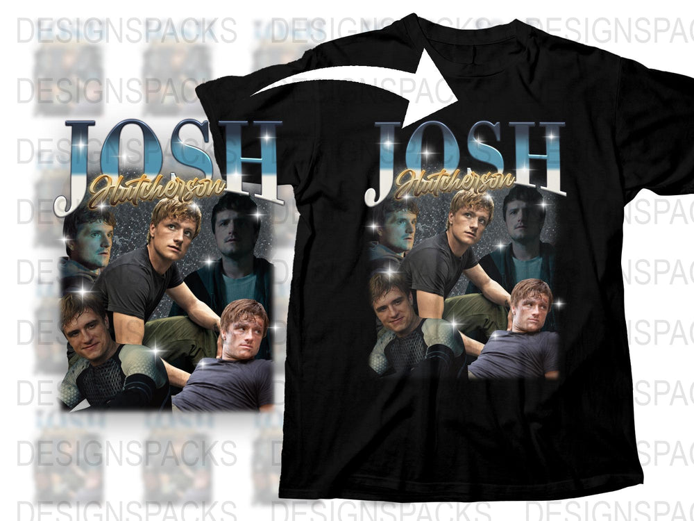 Josh Hutcherson Graphic T-Shirt, Movie Star Collage, Fan Art Tee, Unisex Black Cotton Shirt