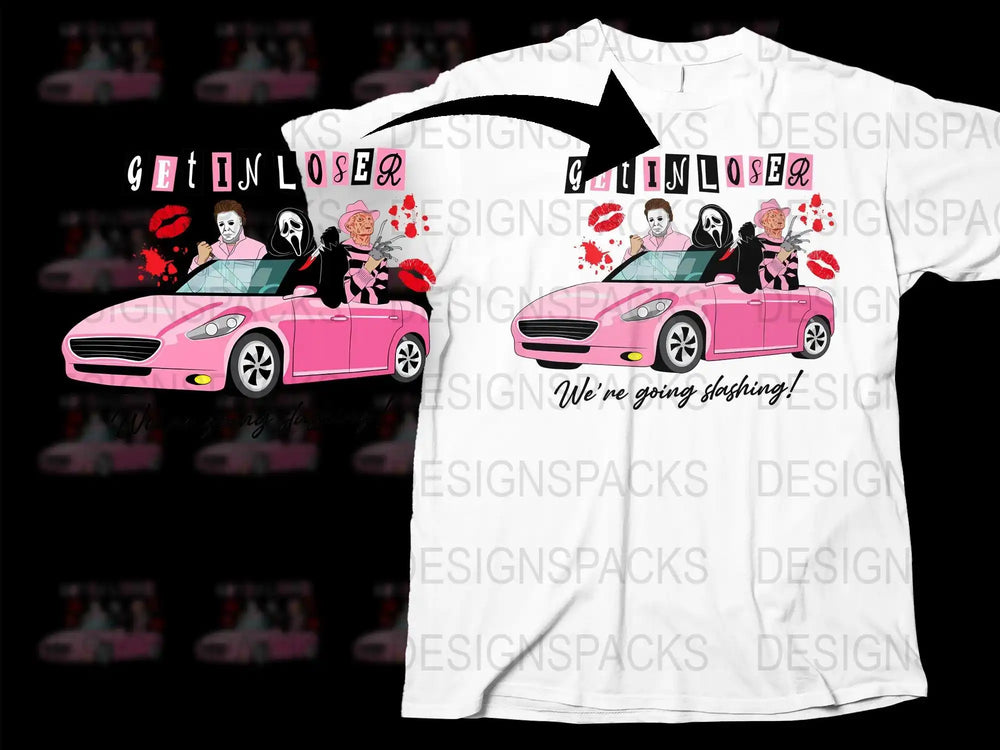 Get In Loser We're Going Shopping T-Shirt, Pink Convertible, Funny Movie Quote, Graphic Tee, Casual Fashion, Gift for Friend, Unisex Fit