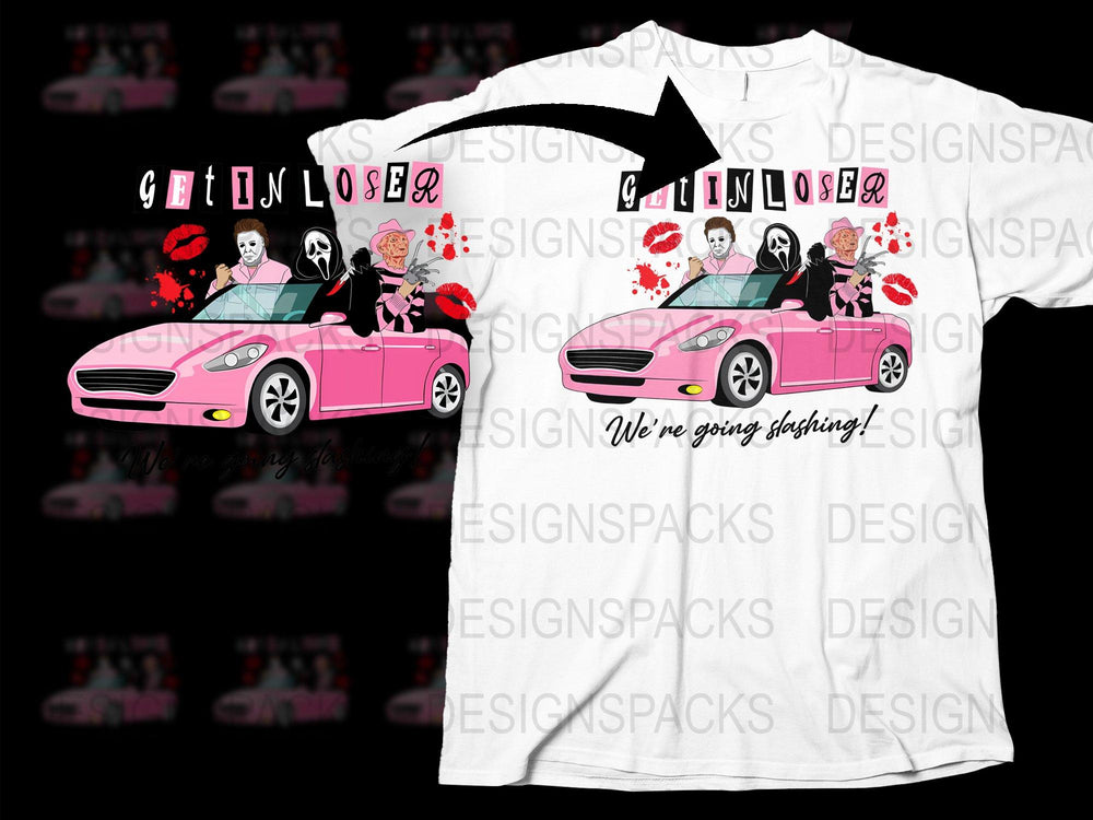 Get In Loser We're Going Shopping T-Shirt, Pink Convertible, Funny Movie Quote, Graphic Tee, Casual Fashion, Gift for Friend, Unisex Fit