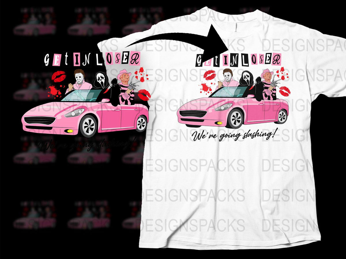 Get In Loser We're Going Shopping T-Shirt, Pink Convertible, Funny Movie Quote, Graphic Tee, Casual Fashion, Gift for Friend, Unisex Fit