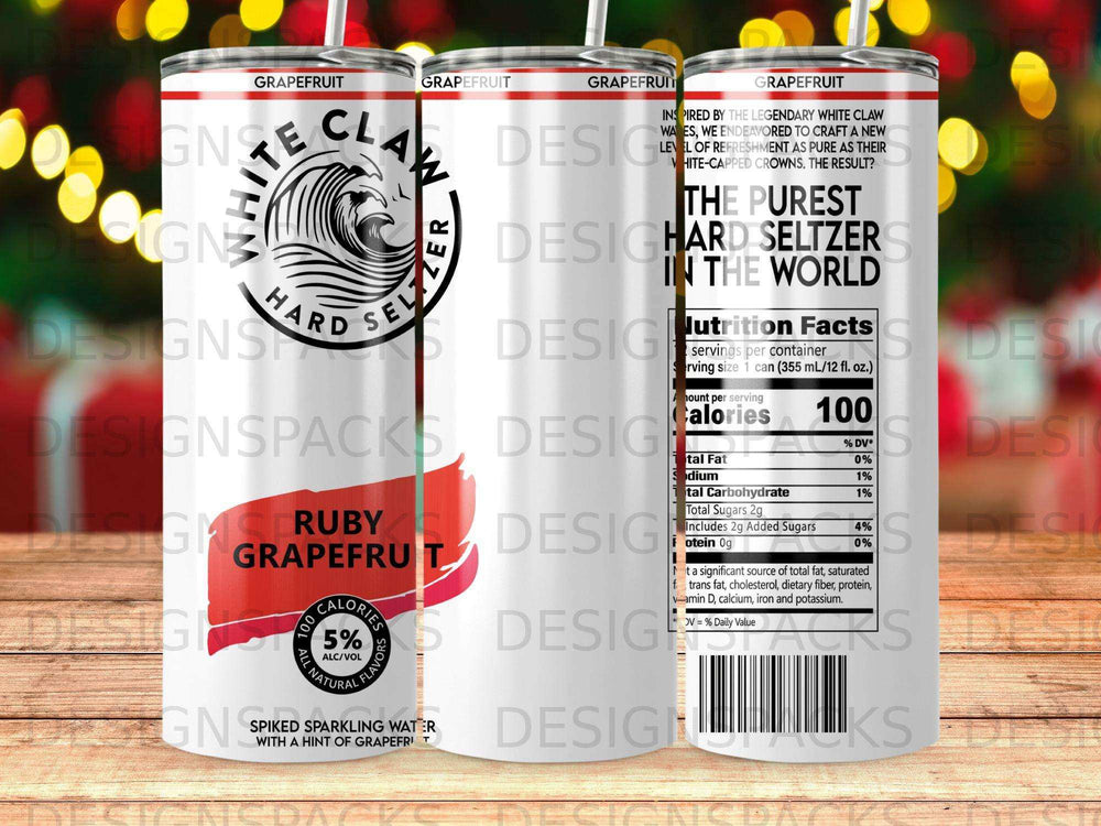 White Claw Grapefruit Hard Seltzer can with nutrition facts and "100 Calories" prominent.